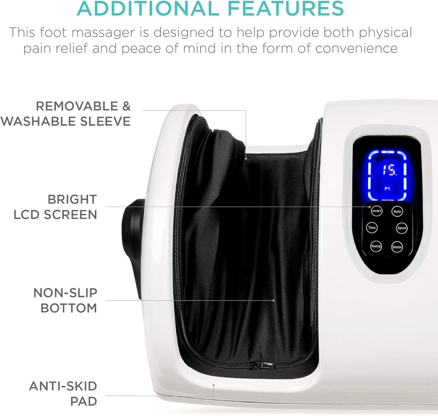 Heated Shiatsu Foot Massager for Pain Relief, Plantar Fasciitis, Neuropathy, Blood Circulation W/Compact Design - Pearl White