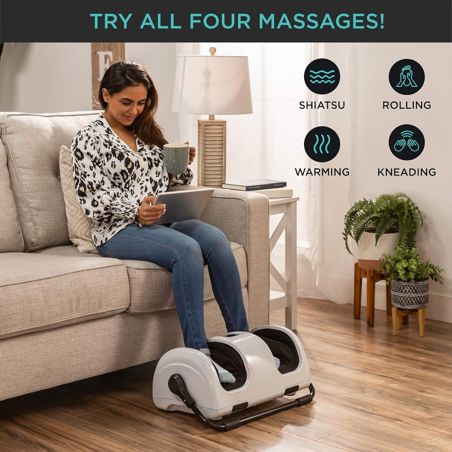 Heated Shiatsu Foot Massager for Pain Relief, Plantar Fasciitis, Neuropathy, Blood Circulation W/Compact Design - Pearl White