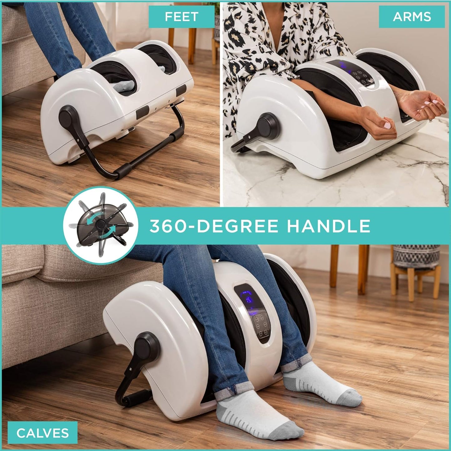 Heated Shiatsu Foot Massager for Pain Relief, Plantar Fasciitis, Neuropathy, Blood Circulation W/Compact Design - Pearl White