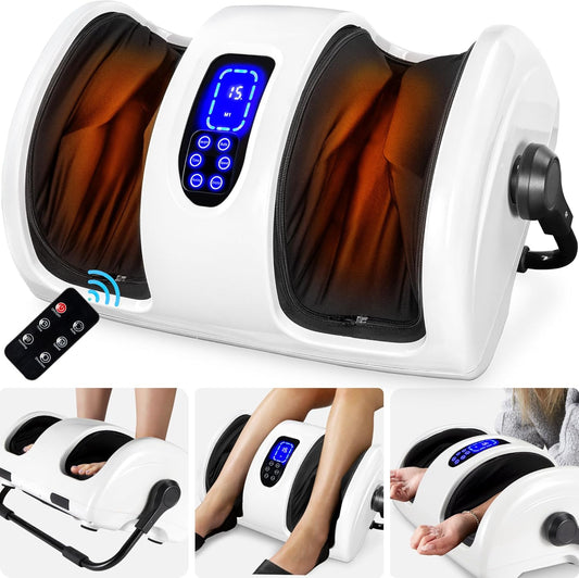 Heated Shiatsu Foot Massager for Pain Relief, Plantar Fasciitis, Neuropathy, Blood Circulation W/Compact Design - Pearl White